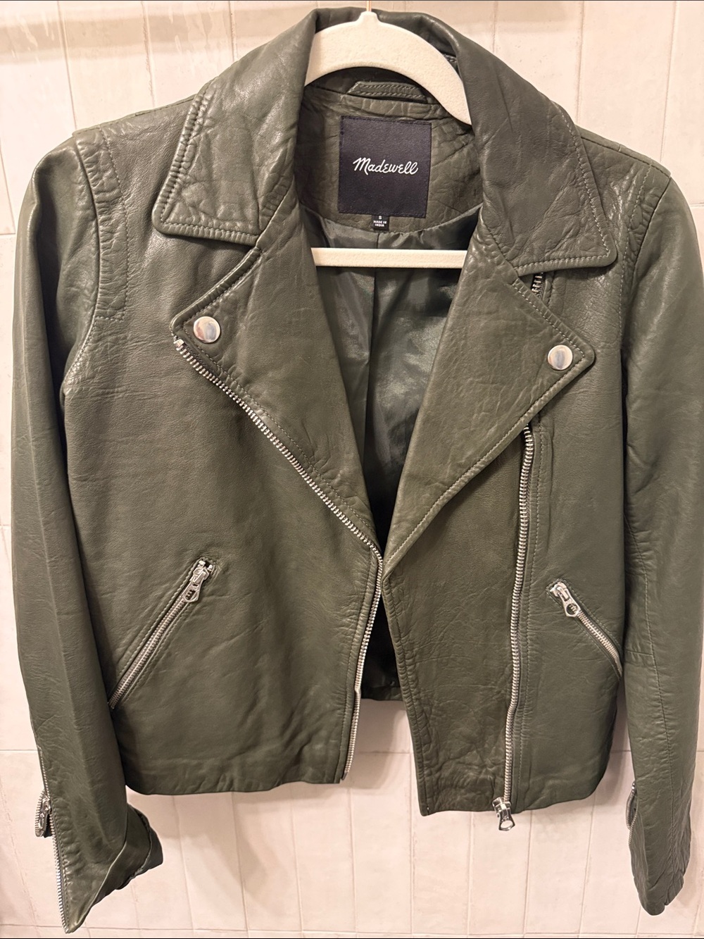 Madewell Olive Green Leather Moto Jacket